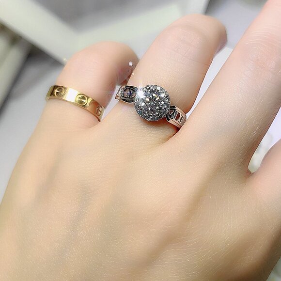 🔥14K WHITE GOLD DAINTY 💎DIAMOND FASHION ANILLOS HOLLOW BAND RING, L125 - Picture 6 of 10